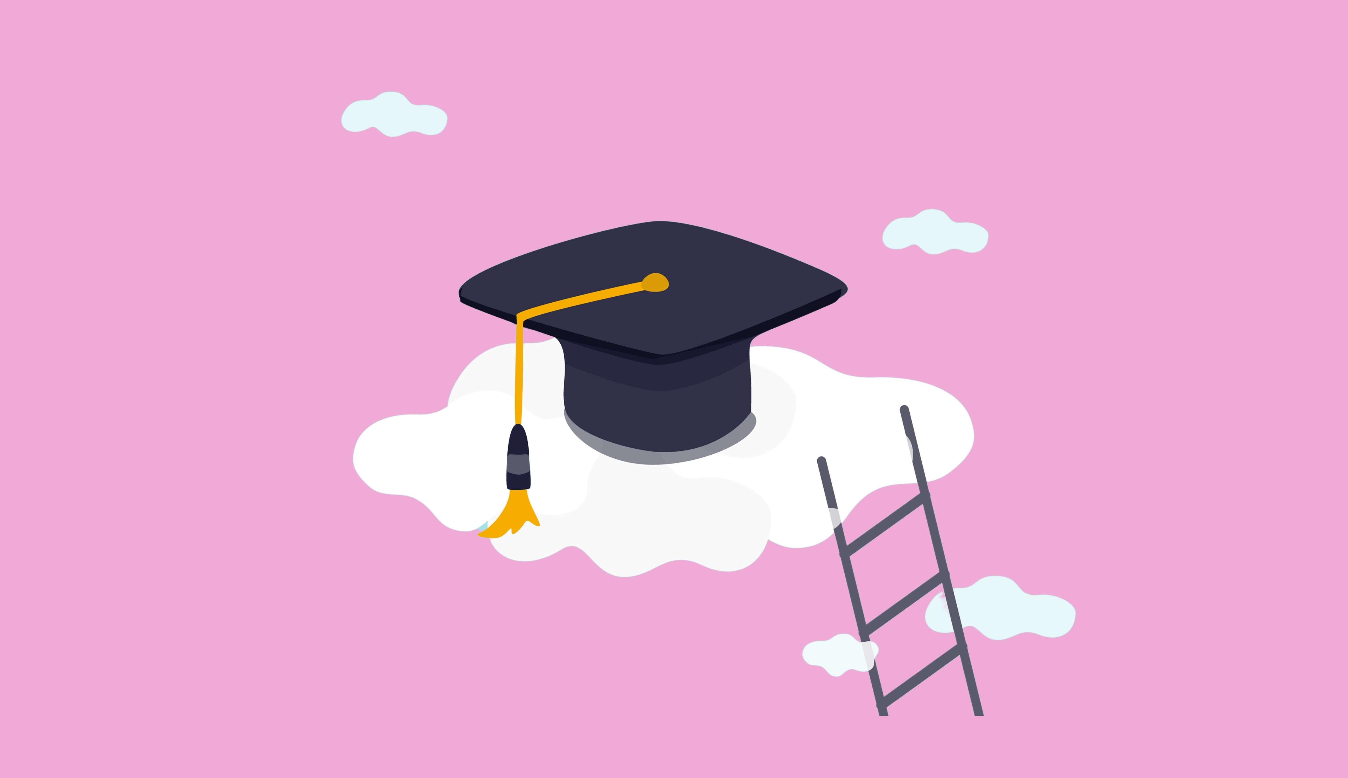 Graduation cap in clouds